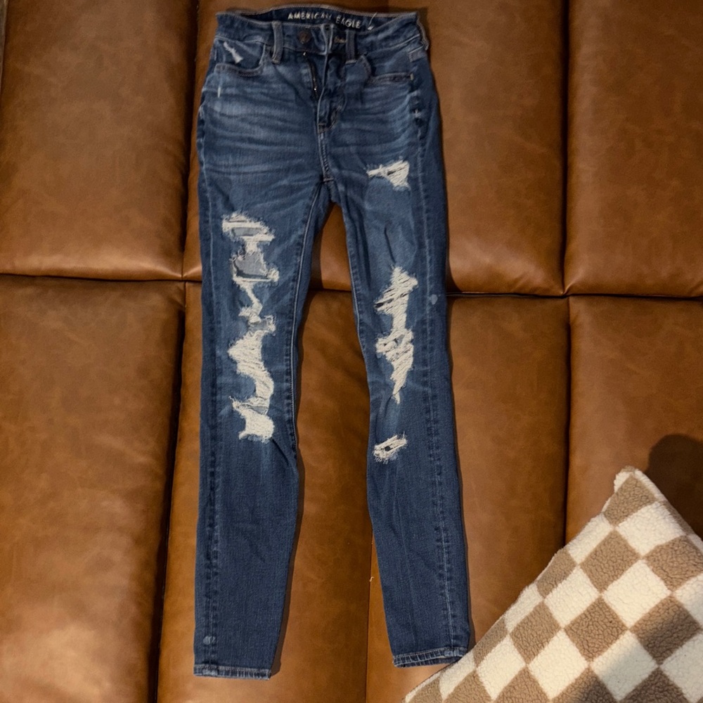 American Eagle Outfitters Women's Ripped Blue Skinny Jeans